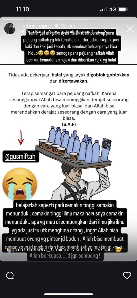 Umi Pipik tegur Gus Miftah yang dianggap hina tukang es teh. Foto: Instagram/ @_ummi_pipik_