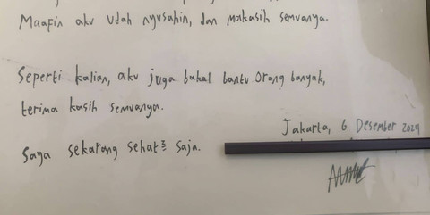 Surat permintaan dari bocah 14 tahun yang bunuh ayah dan neneknya di Lebak Bulus. Foto: Dok. Istimewa