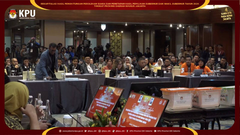 Saksi paslon nomor 01 Ridwan Kamil dan Suswono walkout saat Rapat pleno rekapitulasi perhitungan suara Pemilihan Gubernur (Pilgub) Jakarta di Hotel Sari Pan Pasific, Jakarta, Minggu (8/12/2024). Foto: Youtube/KPU PROVINSI DAERAH KHUSUS JAKARTA