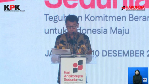 Ketua Komisi Pemberantasan Korupsi (KPK) Nawawi Pomolango memberikan sambutan Pembukaan Peringatan Hari Antikorupsi Sedunia 2024 (HAKORDIA) Gedung Merah Putih KPK, Jakarta, Senin (9/12/2024). Foto: Youtube/KPK RI