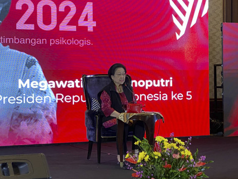 Ketua Umum PDIP Megawati Soekarnoputri di Peluncuran dan Diskusi Buku Pilpres 2024: Antara Hukum, Etika, dan Pertimbangan Psikologis, di Four Seasons, Jakarta pada Kamis (12/12/2024). Foto: Abid Raihan/kumparan