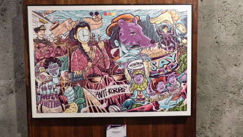 Komunitas Mural Ceria menggelar acara Exhibition Live Painting bertema aksi melawan korupsi lewat seni mural di Kopi Parang Solo. Foto: Dok. Istimewa