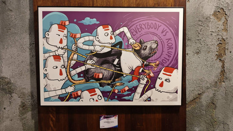 Komunitas Mural Ceria menggelar acara Exhibition Live Painting bertema aksi melawan korupsi lewat seni mural di Kopi Parang Solo. Foto: Dok. Istimewa