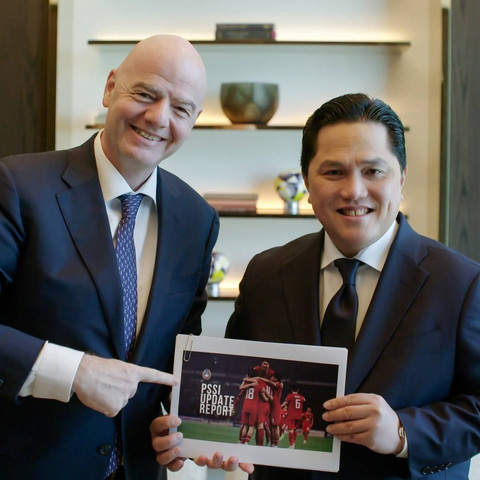Ketum PSSI, Erick Thohir, bertemu dengan Presiden FIFA, Gianni Infantino, pada 18 Desember 2024. Foto: Instagram/@gianni_infantino
