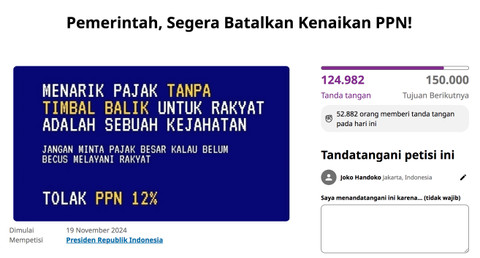 Petisi tolak PPN 12 persen yang digalang oleh Bareng Warga dilihat WIB, Kamis (19/12/204) sore. Foto: Dok. change.org