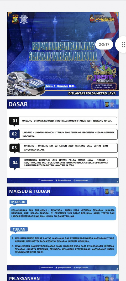 Rekayasa Lalu lintas dan Kantong Parkir saat perayaan Tahun Baru 2025 di Jalan Sudirman-Thamrin. Foto: Dok. Polda Metro Jaya