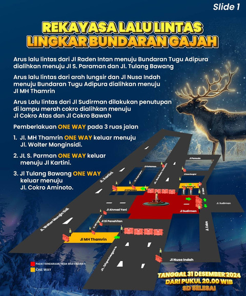 Flayer pengalihan arus lalulintas pada malam tahun 2025. | Foto: Dok Humas Polresta Bandar Lampung