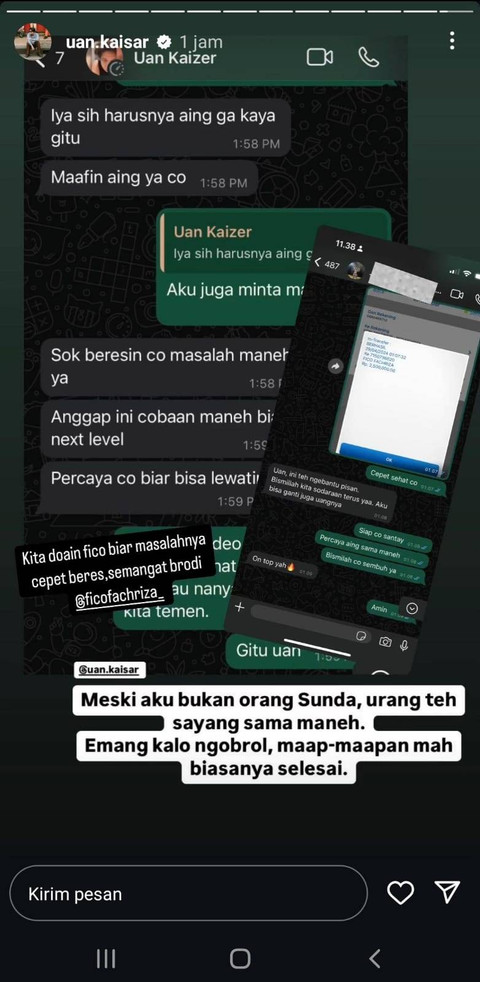 Fico Fachriza dan Uan Juicy Luicy berdamai. Foto: Instagram @uan.kaisar
