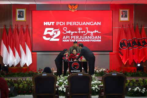Ketua Umum PDIP Megawati Soekarnoputri menhadiri acara HUT PDIP ke-52 di Sekolah Partai PDIP, Jakarta, Jumat (10/1/2025). Foto: Iqbal Firdaus/kumparan