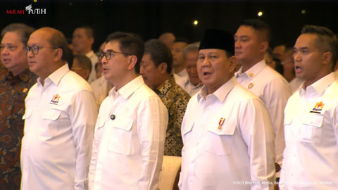 Presiden Prabowo Subianto hadiri Munas Konsolidasi Persatuan Kadin Indonesia di Jakarta, Kamis (16/1/2025). Foto: YouTube/ Sekretariat Presiden