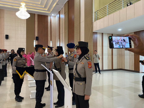 Pejabat Utama Polda Lampung yang melaksanakan upacara sertijab. | Foto: Sinta Yuliana/Lampung Geh