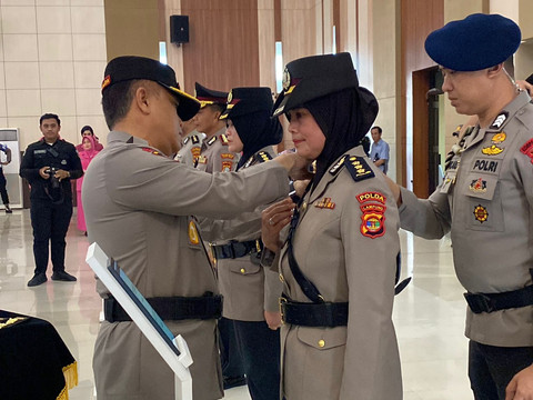 Pejabat Utama Polda Lampung yang melaksanakan upacara sertijab. | Foto: Sinta Yuliana/Lampung Geh