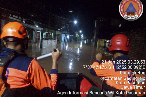 Banjir merendam tiga kelurahan di Kecamatan Gadingrejo, Kota Pasuruan. Foto: Dok. BPBD Jatim
