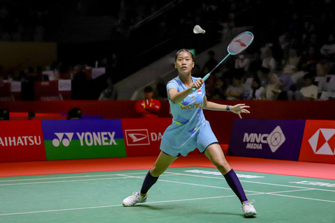 Tunggal putri Indonesia Putri Kusuma Wardani saat melawan wakil Taiwan Pai Y P pada pertandingan Indonesia Masters 2025 di Istora Senayan, Jakarta, Rabu (22/1/2025).  Foto: Jamal Ramadhan/kumparan