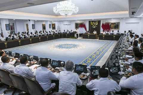 Suasana sidang kabinet paripurna yang dipimpin Presiden Prabowo Subianto di Kantor Presiden, Jakarta, Rabu (22/1/2025). Foto: Hafidz Mubarak A/ANTARA FOTO
