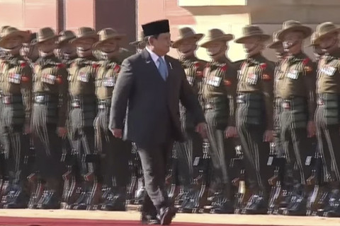 Upacara Kenegaraan Sambut Presiden Prabowo di Istana Rashtrapati Bavan, New Delhi. Foto: YouTube/ Sekretariat Presiden