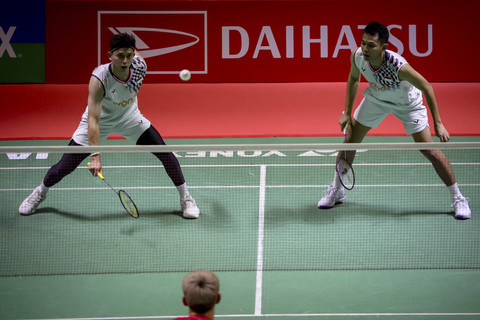 Ganda putra, Fajar Alfian/Muhammad Rian Ardianto tampil pada final Indonesia Masters 2025 di Istora Senayan, Jakarta, Minggu (26/1/2025). Foto: Jamal Ramadhan/kumparan