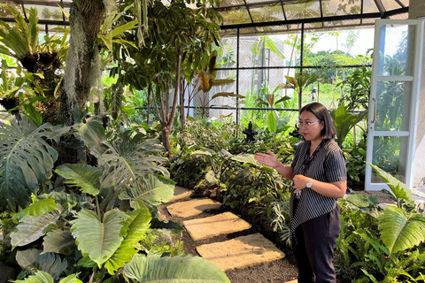 Staff Magic Garden Nuanu, Komang Sri Junisabitka, saat menjelaskan salah satu koleksi tanaman di Magic Garden. Foto: Gitario Vista Inasis/kumparan