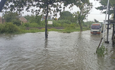 Banjir menggenangi jalan Muktiharjo Raya Kota Semarang. Foto: Intan Alliva Khansa/kumparan