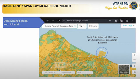 Peta lokasi pagar laut Tangerang. Foto: Youtube/ TVR Parlemen