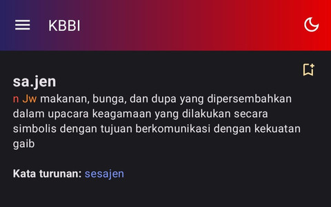 Arti sajen di KBBI. Foto: Dok. KBBI