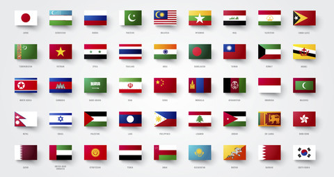 Ilustrasi bendera negara-negara di Asia. Foto: Shutterstock