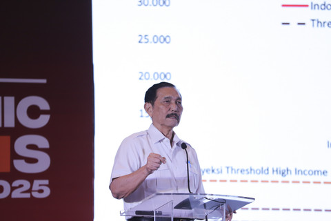 Ketua Dewan Ekonomi Nasional (DEN) Luhut Binsar Pandjaitan memberikan sambutan pada acara kumparan The Economic Insights 2025 di The Westin, Jakarta, Rabu (19/2/2025). Foto: Jamal Ramadhan/kumparan