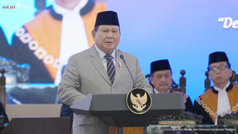 Presiden Prabowo Subianto memberikan sambutan dalam acara Laporan Tahunan Mahkamah Agung 2024. Foto: Youtube/Sekretariat Presiden