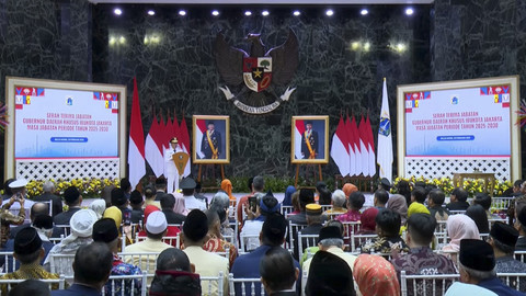 Gubenur DKI terpilih memberikan sambutan usai serah terima jabatan di Balai Kota Jakarta, Kamis (20/2/2025). Foto: Youtube/Pemprov DKI Jakarta