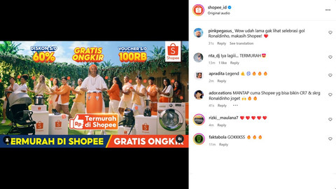 Antusiasme warganet terhadap kemunculan Ronaldinho di iklan Shopee. Foto: dok. Istimewa
