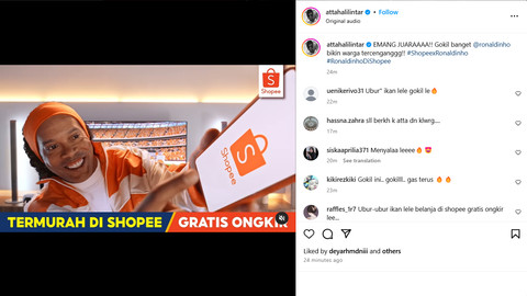 Atta Halilintar memposting ulang iklan Shopee di akun pribadinya. Foto: dok. Istimewa
