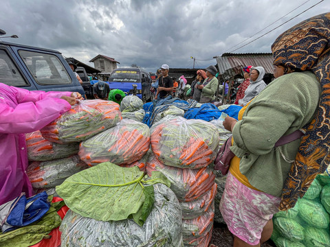Wortel Berastagi dijajakan di Pasar Roga, Kabupaten Tanah Karo, Sumut, Sabtu (1/3). Foto: Tri Vosa/kumparan