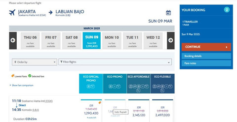 Harga tiket pesawat Maret 2025. Foto: Tangkapan layar