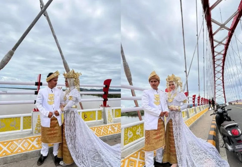 Warga foto prewedding di Jembatan Sungai Sambas Besar. Foto; Dok, Instagram @sambasinformasi
