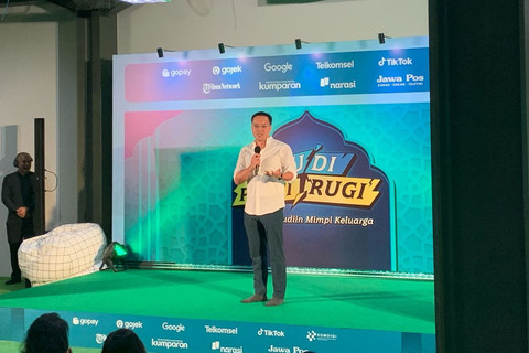 CEO GoTo Patrick Walujo pada acara gerakan bersama Judi Pasti Rugi yang diinisiasikan GoPay di Kantor Gojek Kemang Timur, Jakarta, Senin (10/3/2025). Foto: Luthfi Humam/kumparan