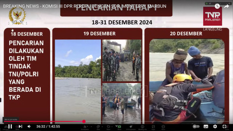 Proses pencarian  Kasat Reskrim Polres Teluk Bintuni, Iptu Tomi Samuel Marbun, saat dinyatakan hilang. Foto: YouTube/ TVR Parlemen
