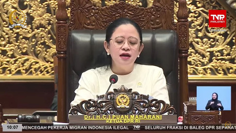 Ketua DPR RI, Puan Maharani dalam rapat Paripurna DPR RI Ke-15 Masa Persidangan II Tahun Sidang 2024-2025. Foto: YouTube/ DPR RI