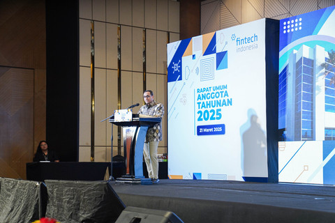 Kepala Eksekutif Pengawas Inovasi Teknologi Sektor Keuangan, Aset Keuangan Digital Otoritas Jasa Keuangan (OJK), Hasan Fawzi pada RUA 2025 AFTECH di Hotel Artotel Mangkuluhur, Jakarta, Jumat (21/03). Foto: Dok. Istimewa