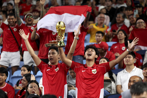 Para suporter Indonesia terlihat di tribun penonton sebelum pertandingan pada pertandingan antara Australia vs Indonesia di Stadion Allianz, Sydney, Australia (20/3/2025). Foto: Hollie Adams/REUTERS