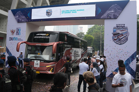 PT Bukit Asam Tbk (PTBA) saat memberangkatkan pemudik pada Mudik Gratis BUMN 2025 di GBK Senayan, Jakarta, Kamis (27/3/2025). Foto: Dok. Bukit Asam