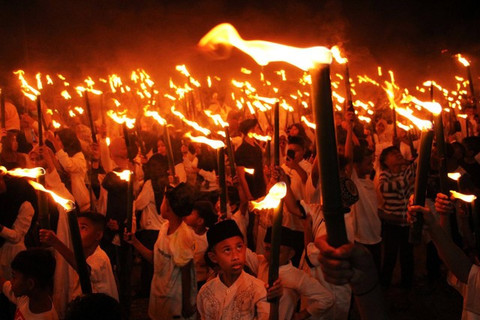 Takbiran di Kabupaten Gowa, Sulawesi Selatan, Jumat (21/4/2023). Foto: Arnas Padda/ANTARA FOTO