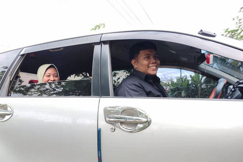 Nurwahyudi (25) pemudik dari Bekasi yang melintasi exit tol fungsional Tamanmartani, Kabupaten Sleman, Sabtu (29/3/2025). Foto: Arfiansyah Panji Purnandaru/kumparan