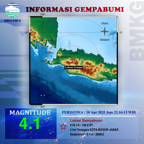 Lokasi gempa 4.1 magnitudo di Bogor, Kamis (10/4/2025). Foto: X/@bandung_bmkg