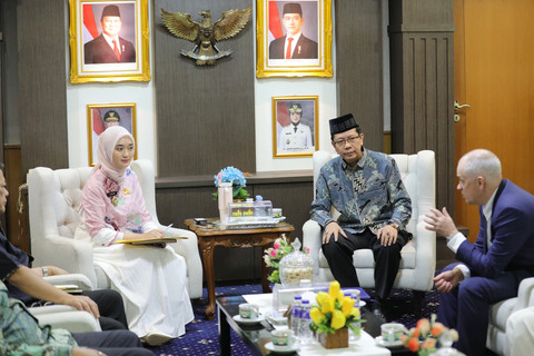 Wakil Gubernur Lampung, Jihan Nurlela saat menerima audiensi Rektor UIN RIL Prof. Wan Jamaluddin, dan Wakil Rektor Hubungan Internasional TSU Rusia Prof. Artem Yu Rykun | Foto : Dok. Adpim