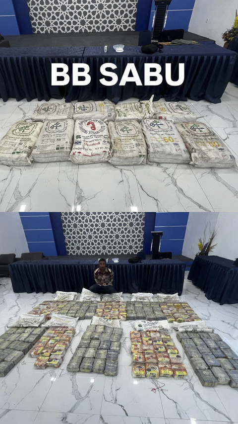 Pelaku dan barang bukti 192 kilogram sabu yang diungkap Bareskrim Polri di Aceh. Foto: Dok. Istimewa