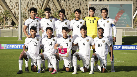 Timnas U-17 vs Korea Utara dalam babak perempat final Piala Asia di King Fahd Abdullah Sports City Stadium, Senin (14/4/2025). Foto: Dok. PSSI