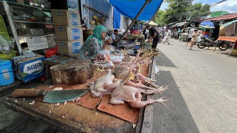 Suasana kios daging ayam di Pasar Rumput, Jakarta Selatan, Rabu (23/4/2025). Foto: Fariza Rizky Ananda/kumparan
