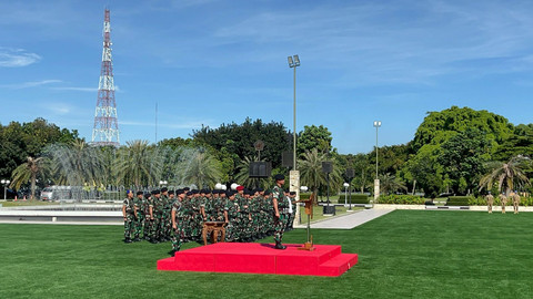 Upacara Penyambutan Satgas Kontingen Garuda TNI Unifil 2024 di Mabes TNI, Jakarta Timur, Kamis (24/4). Foto: Rayyan Farhansyah/kumparan