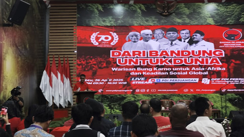 Suasana acara diskusi tentang Konferensi Asia-Afrika (KAA) dengan tema "Dari Bandung untuk Dunia" di DPP PDIP, Jakarta, Sabtu (26/4/2025). Foto: Luthfi Humam/kumparan