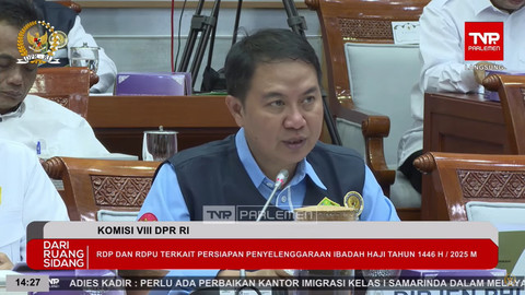 Dirjen Penyelenggara Haji dan Umrah Hilman Latief mengikuti RDP dengan Komisi VIII DPR RI di Kompleks Parlemen, Senayan, Jakarta, Senin (28/4/2025). Foto: Youtube/ TV Parlemen